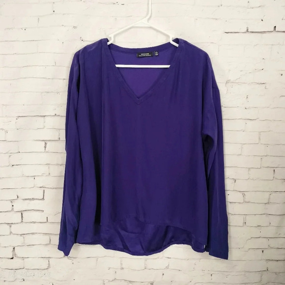 Kate Spade Saturday Sz Small Women Purple Top Long Sleeves Round Neck Hi Lo Hem - Picture 1 of 5